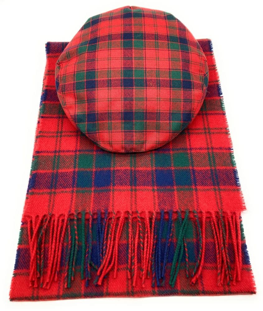 Gents Pure Wool Robertson Red Tartan Flat Cap & Scarf Set