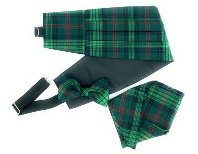 Gents Pure Wool Ross Hunting Tartan Cummerbund & Bow Tie , Pocket Square Set - Made in Scotland
