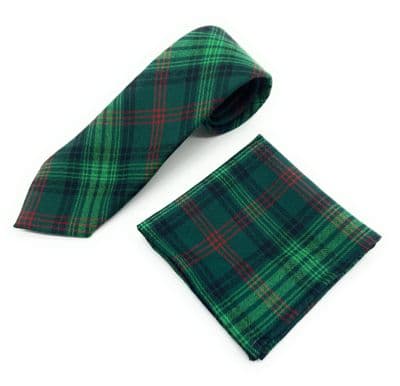 Gents Pure Wool Ross Hunting Tartan Tie & Matching Pocket Square Set | Made in Scotland
