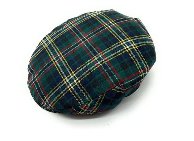 Gents Pure Wool Scott Green Modern Tartan One Size Flat Cap - Made in Scotland
