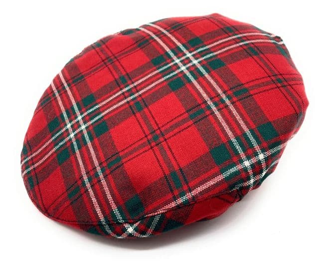 Gents Pure Wool Scott Red Modern Tartan One Size Flat Cap Made in Scotland