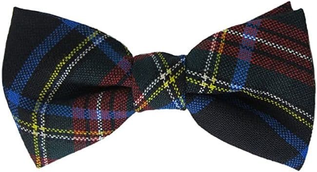 Gents Pure Wool Stewart Black Tartan Bow Tie Made in Scotland
