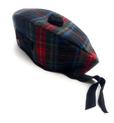 Gents Pure Wool Stewart Black Tartan Glengarry Hat- Made in Scotland