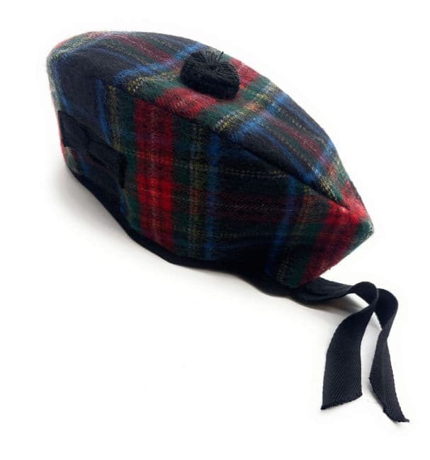 Gents Pure Wool Stewart Black Tartan Glengarry Hat- Made in Scotland
