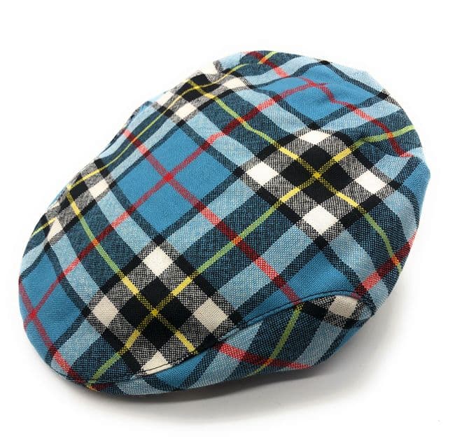 Gents Pure Wool Thomson Blue Tartan Flat Cap - Made in Scotland