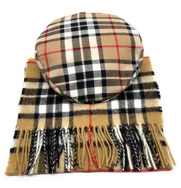 Gents Pure Wool Thomson Camel Tartan Flat Cap & Scarf Set