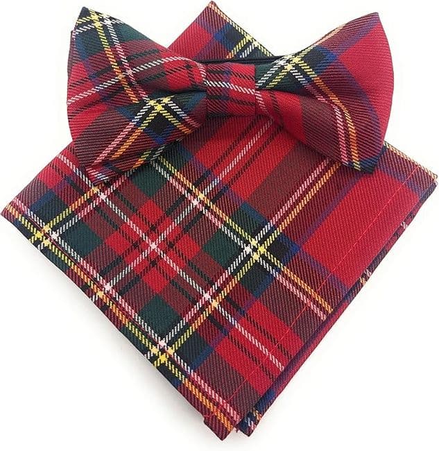 Gents Royal Stewart Tartan Bow Tie & Pocket Square Set