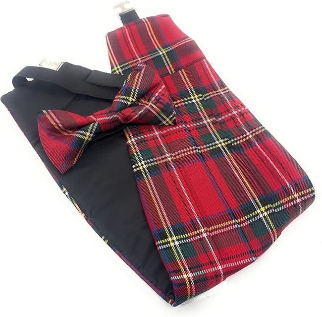 Gents Royal Stewart Tartan Cummerbund & Bow Tie Set