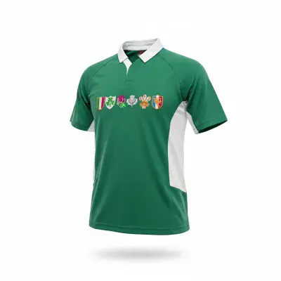 Gents Six Nations Cooldry Irish Green Rugby Shirt