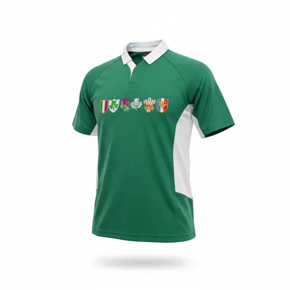 Gents Six Nations Cooldry Irish Green Rugby Shirt