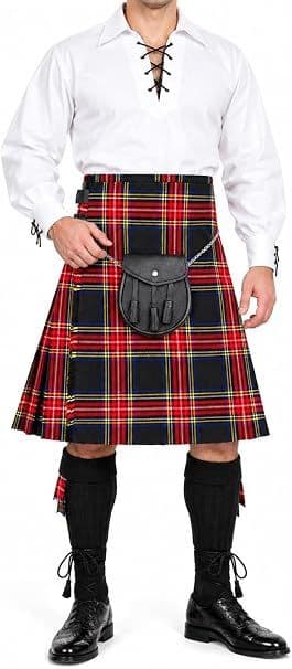 Gents Stewart Black Tartan 5 Yard Kilt & Casual Day Sporran Set