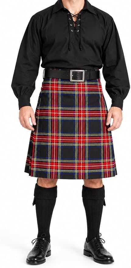 Gents Stewart Black Tartan Scottish Traditional 5 Yard Kilt