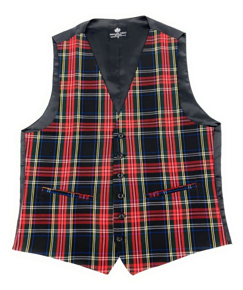 Gents Stewart Black Tartan Six Button Waistcoat