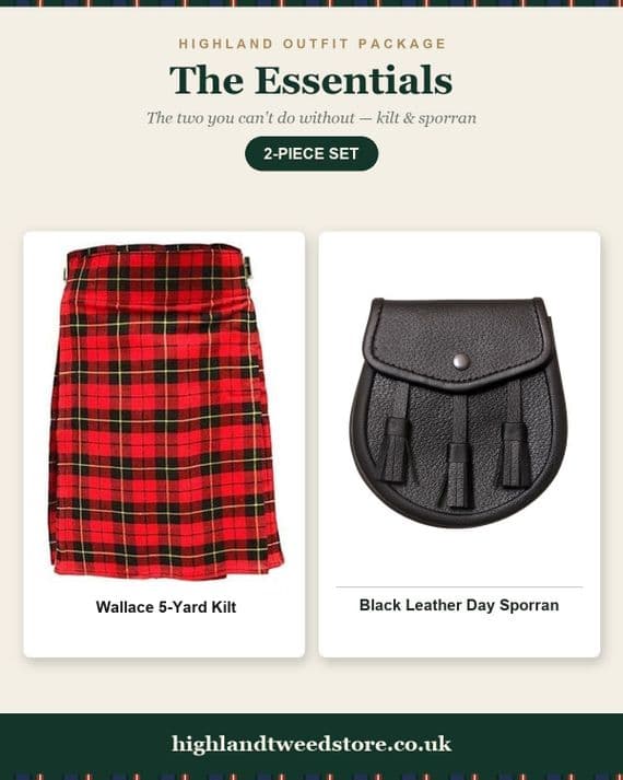 Gents Wallace Tartan 5 Yard Kilt & Casual Day Sporran Set