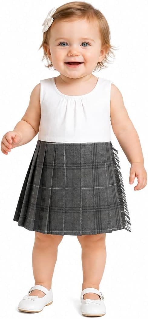 Girls Grey Granite Tartan Bodice Dress