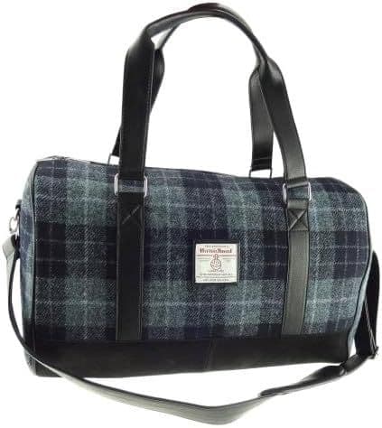 Grey/Black Tartan Large Harris Tweed Weekend Holdall Bag