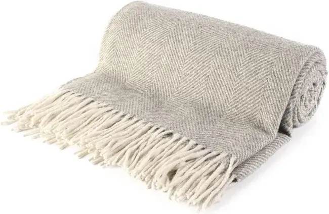 Grey Herringbone Wool Blend Blanket Throw 68 inch x 59 inch