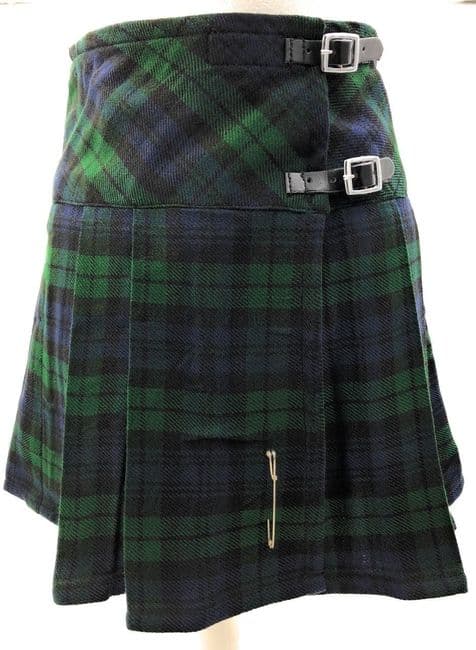 Ladies Acrylic Wool Classic Black Watch Tartan Broad Waistband Mini Kilt