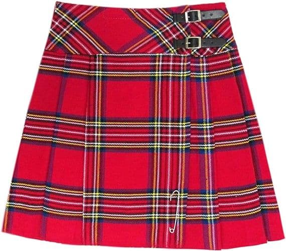 Ladies Acrylic Wool Classic Royal Stewart Tartan Broad Waistband Mini Kilt