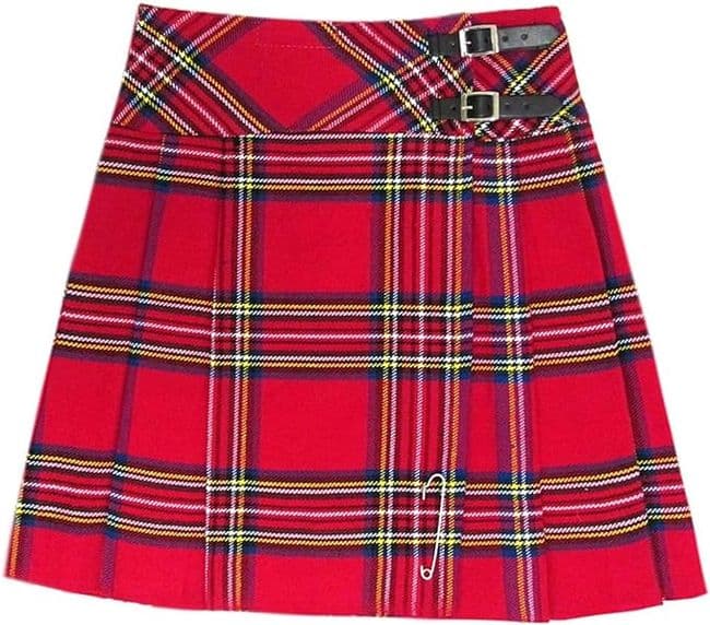 Ladies Acrylic Wool Classic Royal Stewart Tartan Broad Waistband Mini Kilt