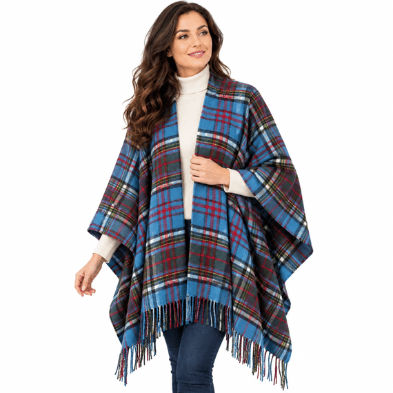 Ladies Anderson Modern Tartan Pure Lambswool Mini Cape