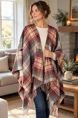 Ladies Auld Scotland Tartan Lambswool Cape - Made in Scotland
