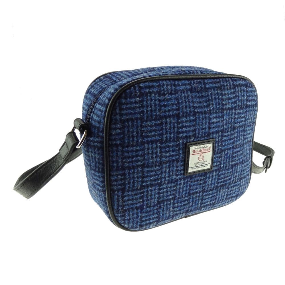 Ladies Authentic Harris Tweed Almond Square Mini Bag Blue Basket Weave