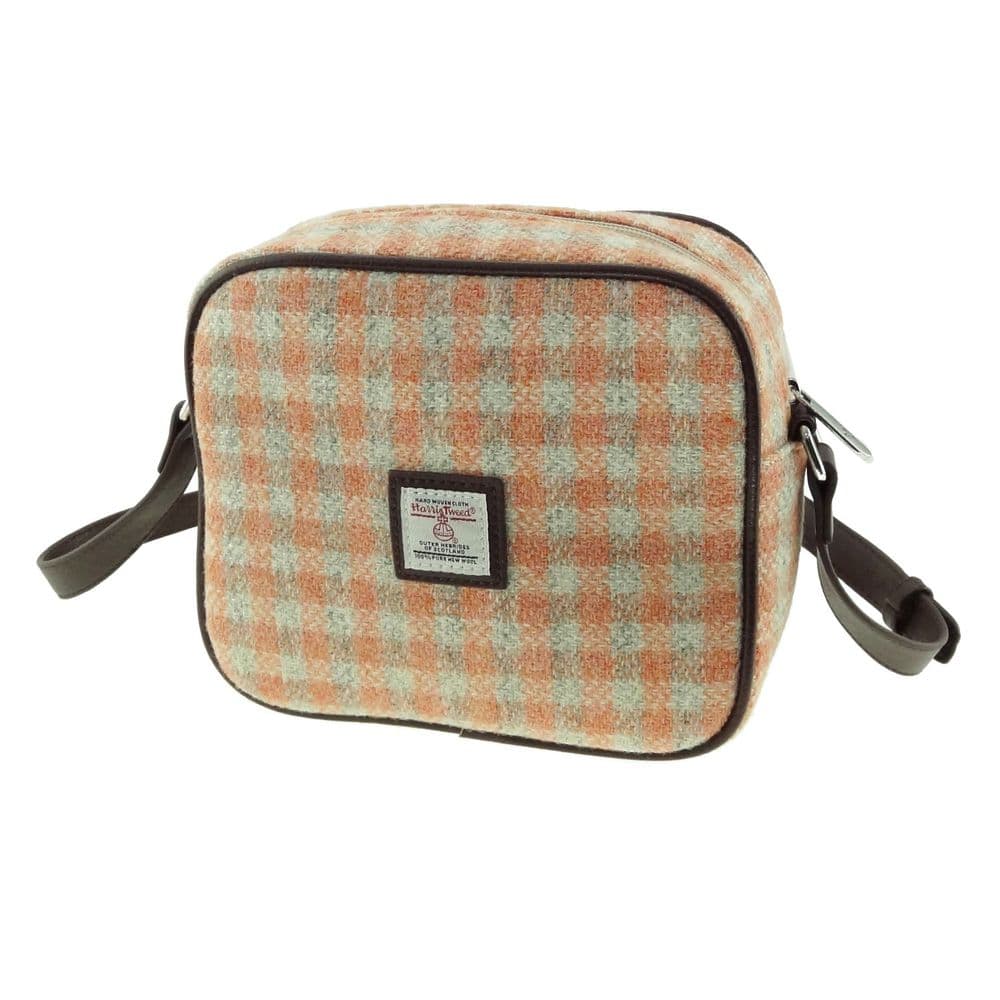Ladies Authentic Harris Tweed Almond Square Mini Bag Coral Gingham