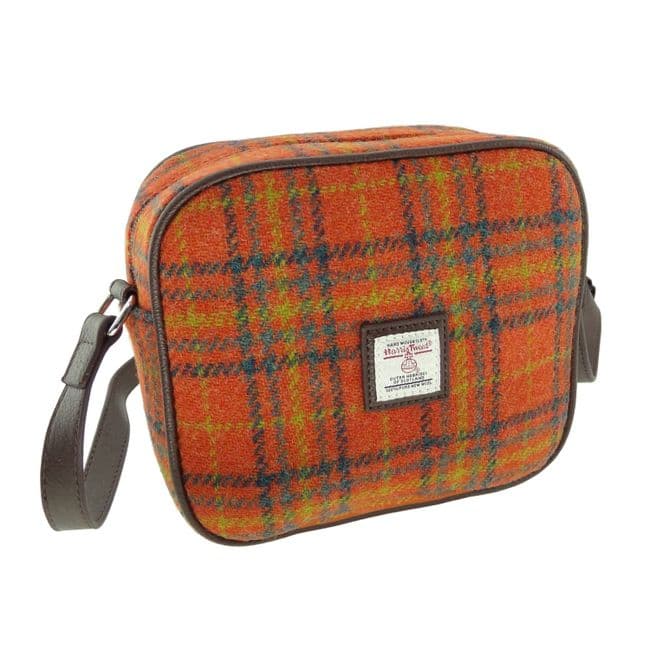 Ladies Authentic Harris Tweed Almond Square Mini Bag Orange Check