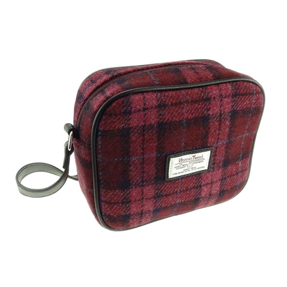 Ladies Authentic Harris Tweed Almond Square Mini Bag Raspberry Check