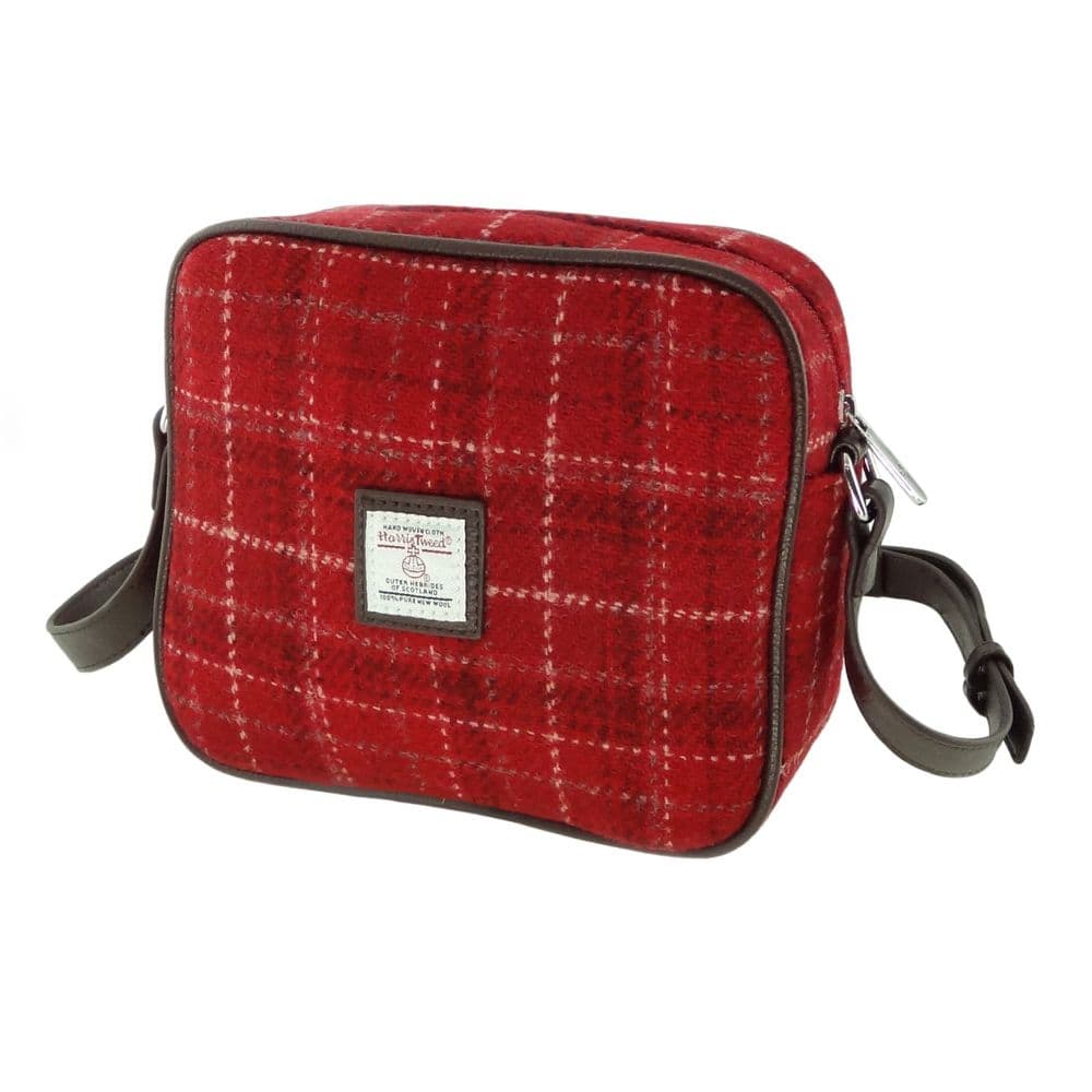 Ladies Authentic Harris Tweed Almond Square Mini Bag  Red Check