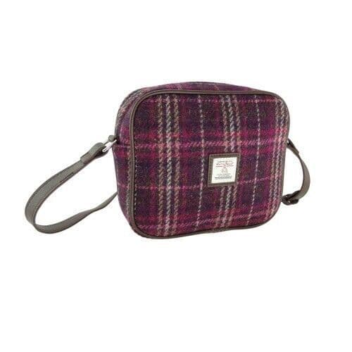 Ladies Authentic Harris Tweed Almond Square Mini Bag Wine OverCheck
