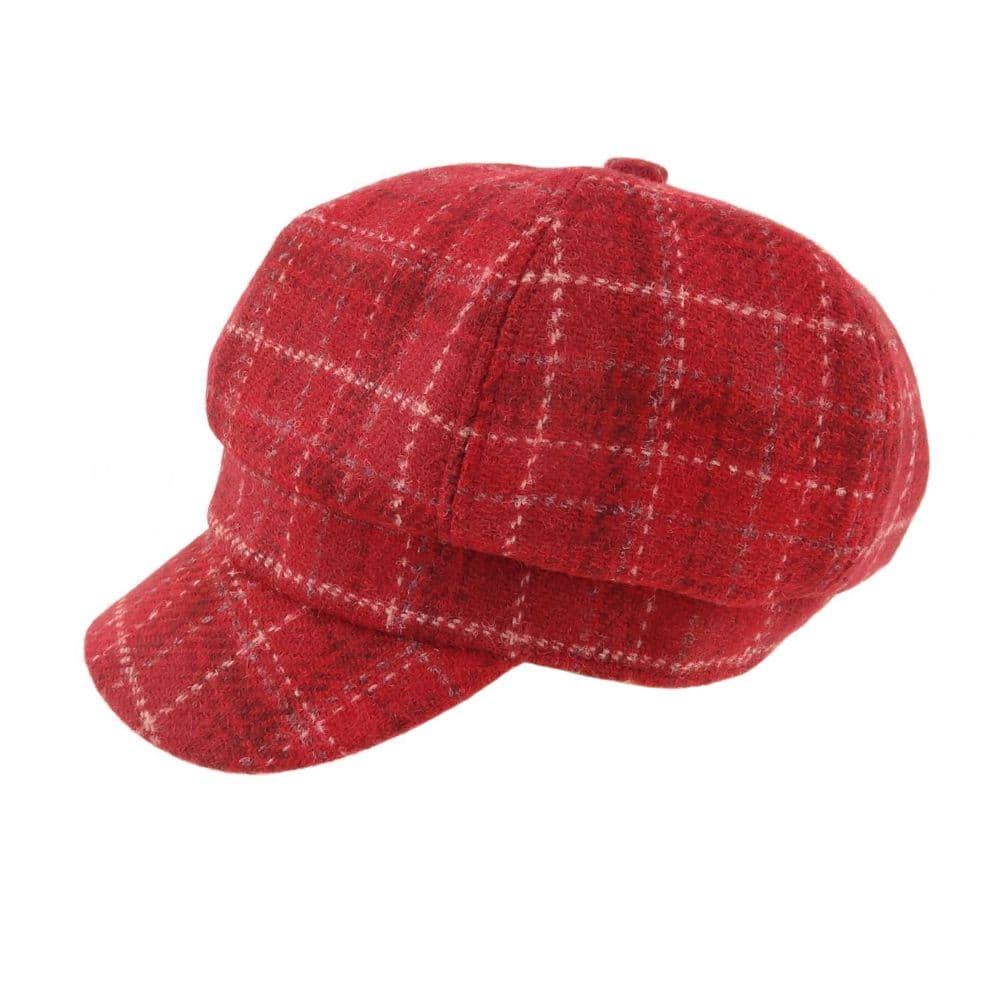 Ladies Authentic Harris Tweed Baker Boy Cap Red Check