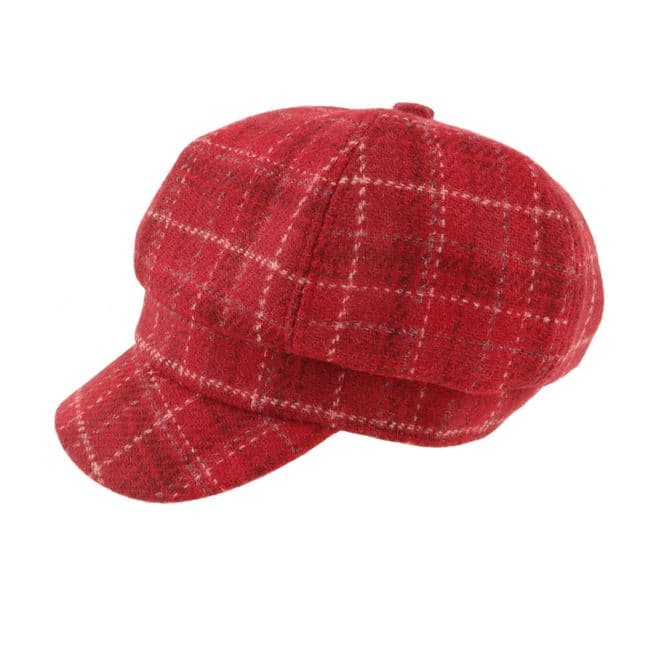 Ladies Authentic Harris Tweed Baker Boy Cap Red Check