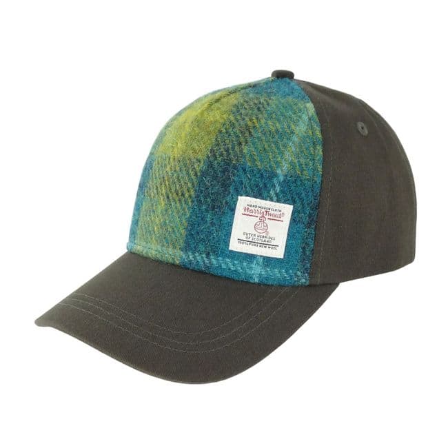 Ladies Authentic Harris Tweed Baseball Cap Sea Blue Green Tartan