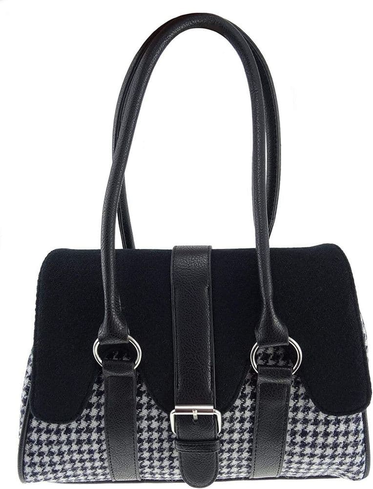 Ladies Authentic Harris Tweed Black Dogtooth Scallop Bag