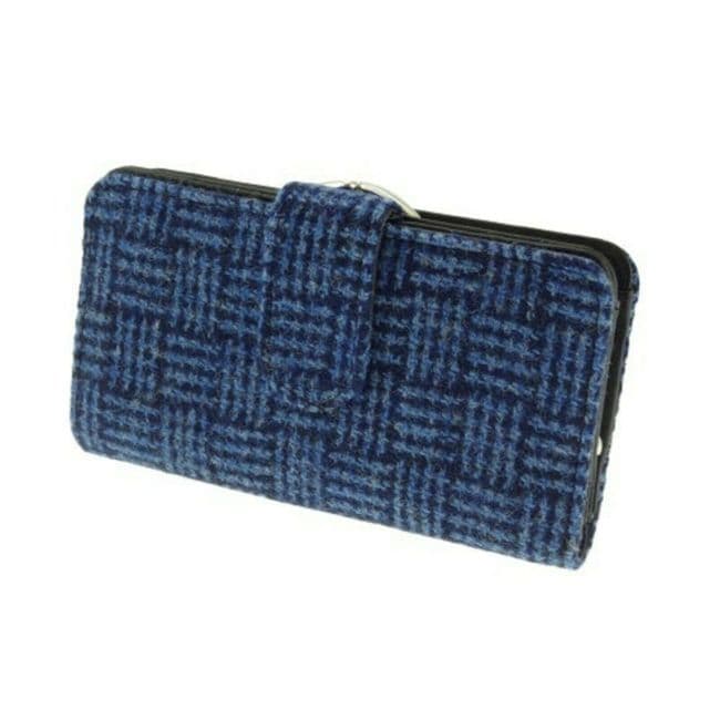 Ladies Authentic Harris Tweed Blue Basket Weave Long Clasp Purse