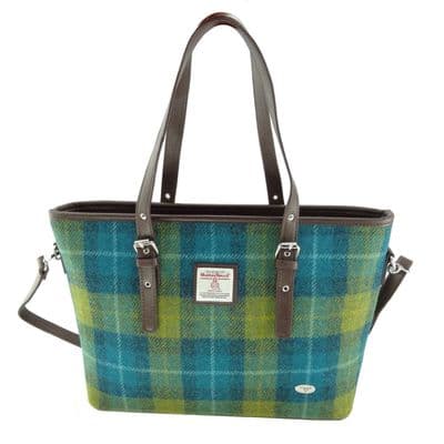 Ladies Authentic Harris Tweed Blue Check Large Tote Bag