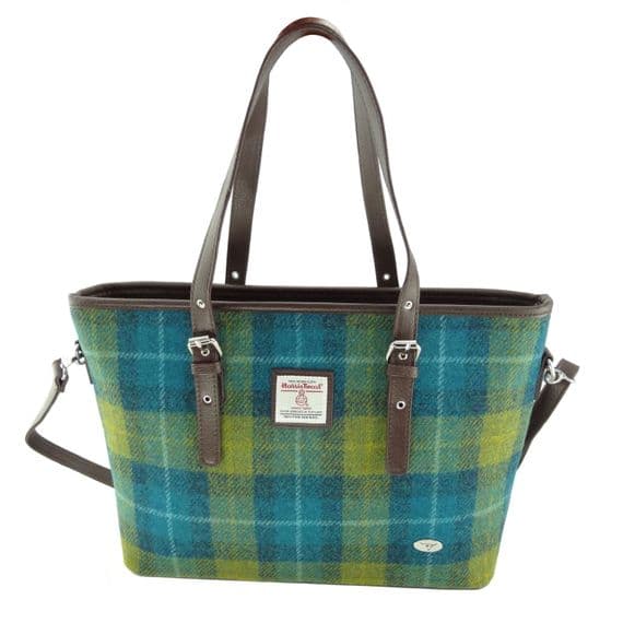 Ladies Authentic Harris Tweed Blue Check Large Tote Bag