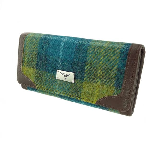 Ladies Authentic Harris Tweed Blue Check Long Purse