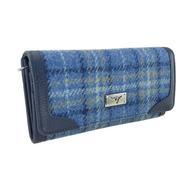 Ladies Authentic Harris Tweed Blue Check Long Purse