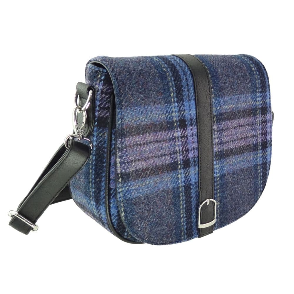 Ladies Authentic Harris Tweed Blue & Purple Stewart Tartan Shoulder Bag
