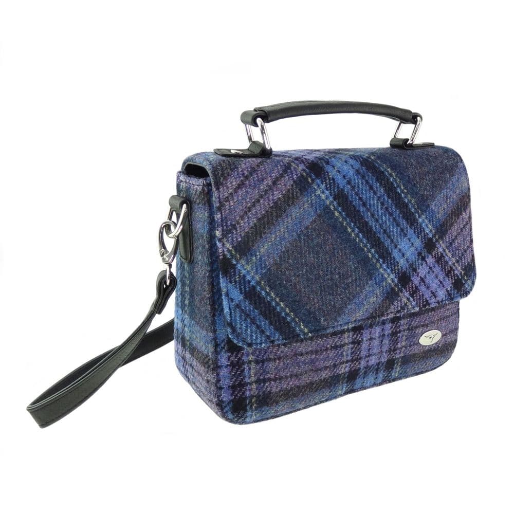 Ladies Authentic Harris Tweed Blue & Purple Stewart Tartan Square Bag