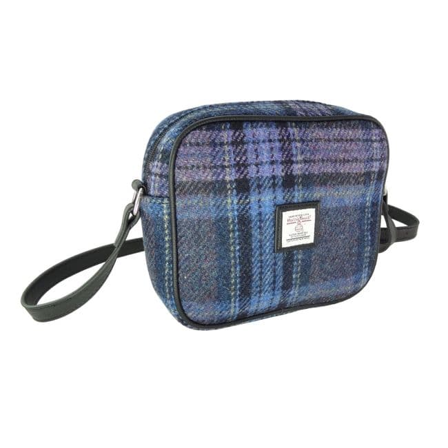 Ladies Authentic Harris Tweed Blue & Purple Stewart Tartan Square Mini Bag