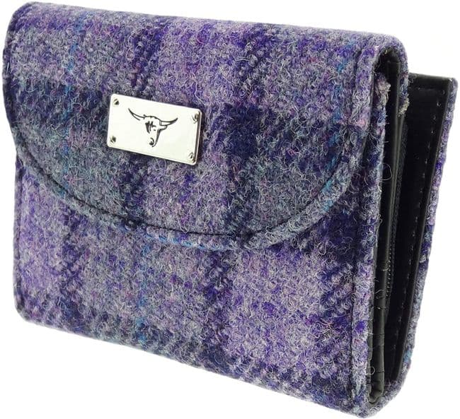 Ladies Authentic Harris Tweed Bold Purple Check Short Purse