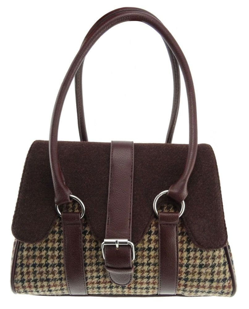 Ladies Authentic Harris Tweed Brown Dogtooth Scallop Bag