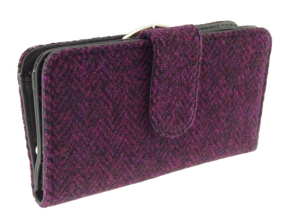 Ladies Authentic Harris Tweed Burgundy Herringbone Long Clasp Purse