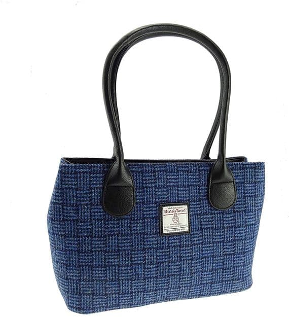 Ladies Authentic Harris Tweed Classic Handbag Blue Basket Weave
