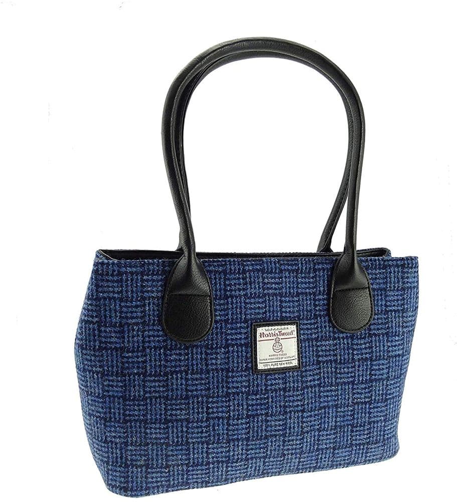 Ladies Authentic Harris Tweed Classic Handbag Blue Basket Weave