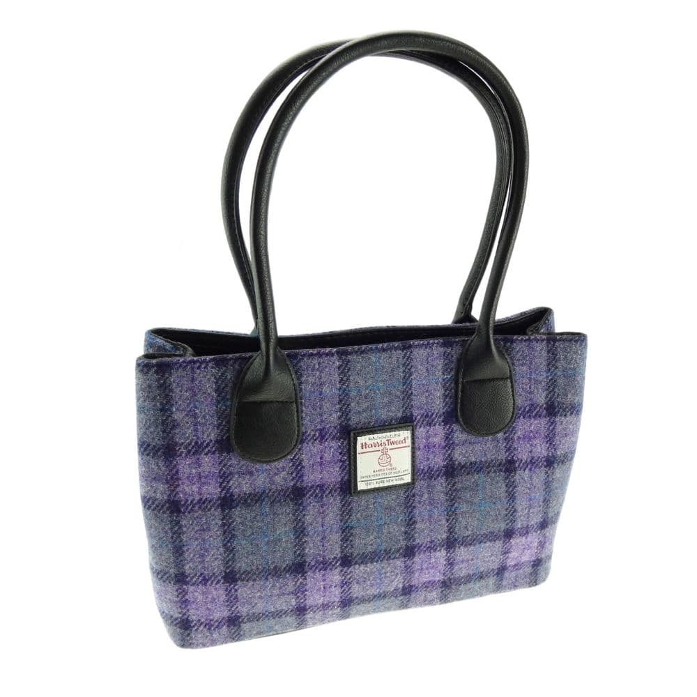 Ladies Authentic Harris Tweed Classic Handbag Bold Purple Check